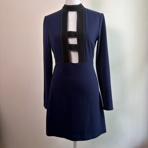 STAUD Mini Dress Cutout Contrast Stitch Navy Blue Small Excellent